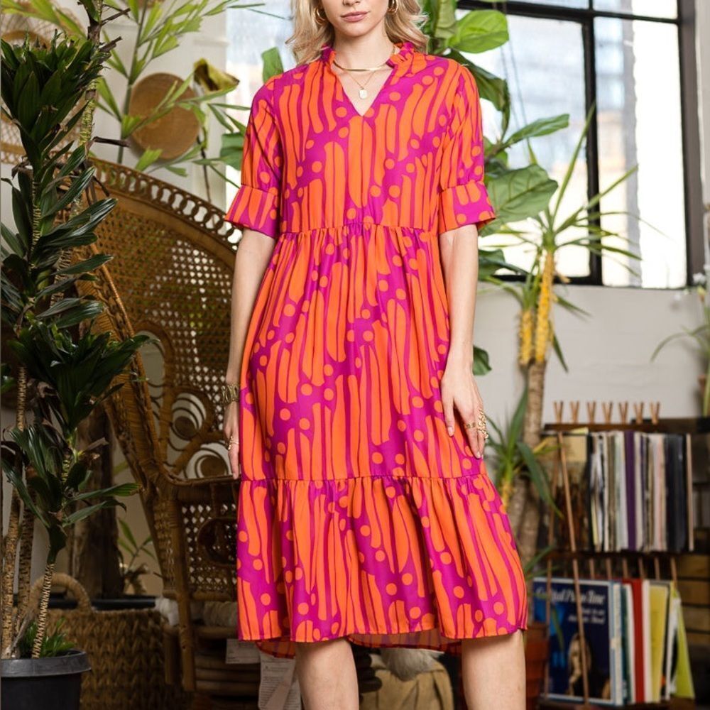 Collection by Cezele Orange & Purple Marmalade Dye Print Casual Long Midi Dress - Picture 3 of 12